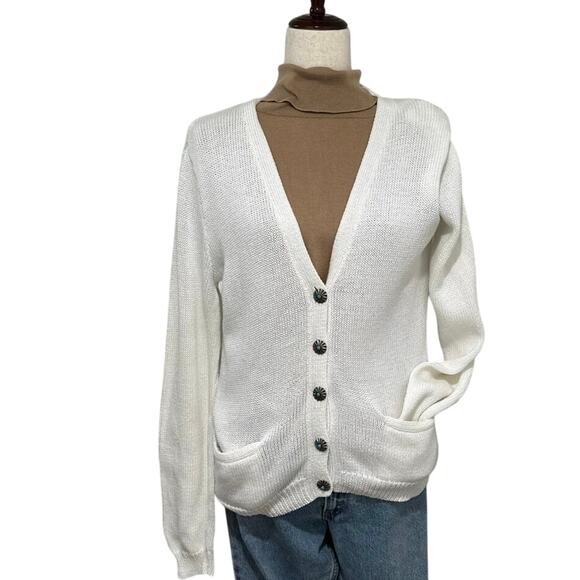 Y2K Ralph Lauren Mercerized Cotton Sweater Southwestern Turquoise Concho Button - Picture 1 of 9